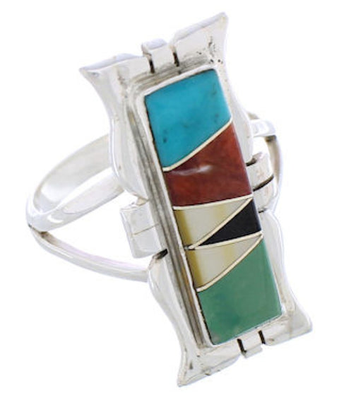 Genuine Sterling Silver Multicolor Inlay Ring Size 6-1/4 WX41363